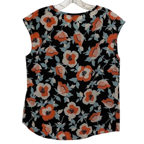 Talbots Floral Cap Sleeve Tie Neck Blouse Top Womens Size 10 - Picture 4 of 9